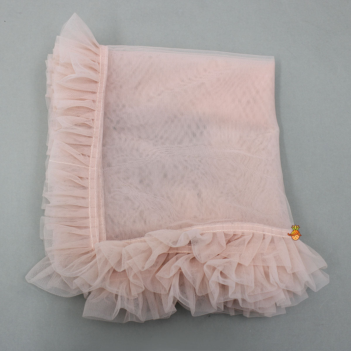 Pre Order: Frill-Enhanced Neckline Embroidered Top With Lehenga And Net Dupatta