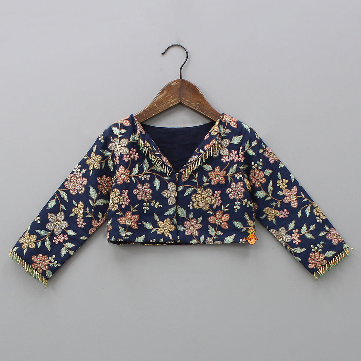 Pre Order: Front-Open Thread Embroidered Top And Pleated Lehenga