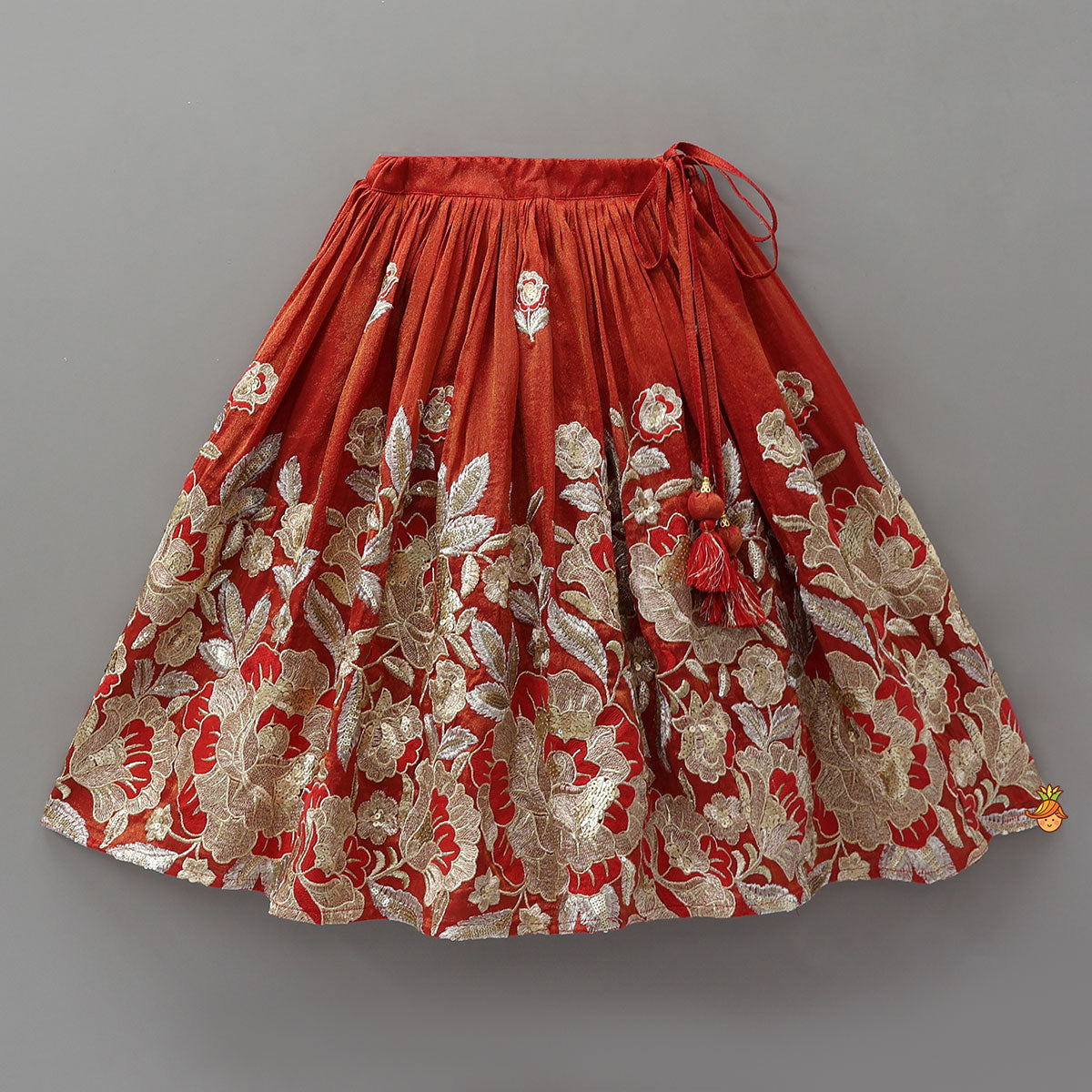 Pre Order: Intricately Flower-Embroidered Shimmery Top And Lehenga