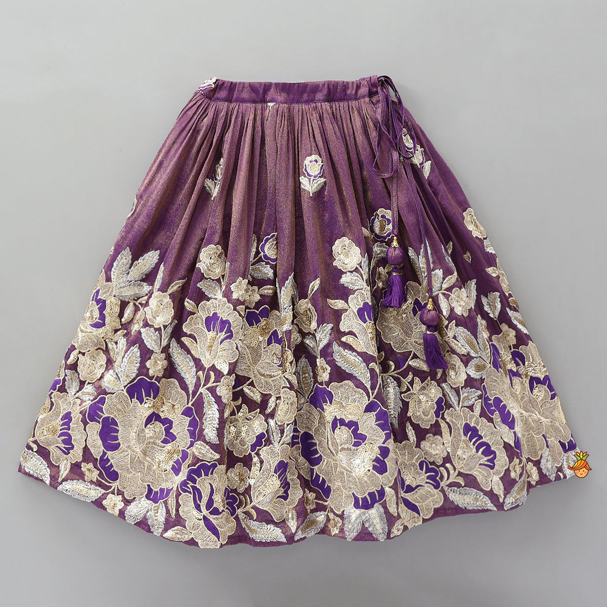 Pre Order: Intricately Floral-Embroidered Shimmery Top And Lehenga