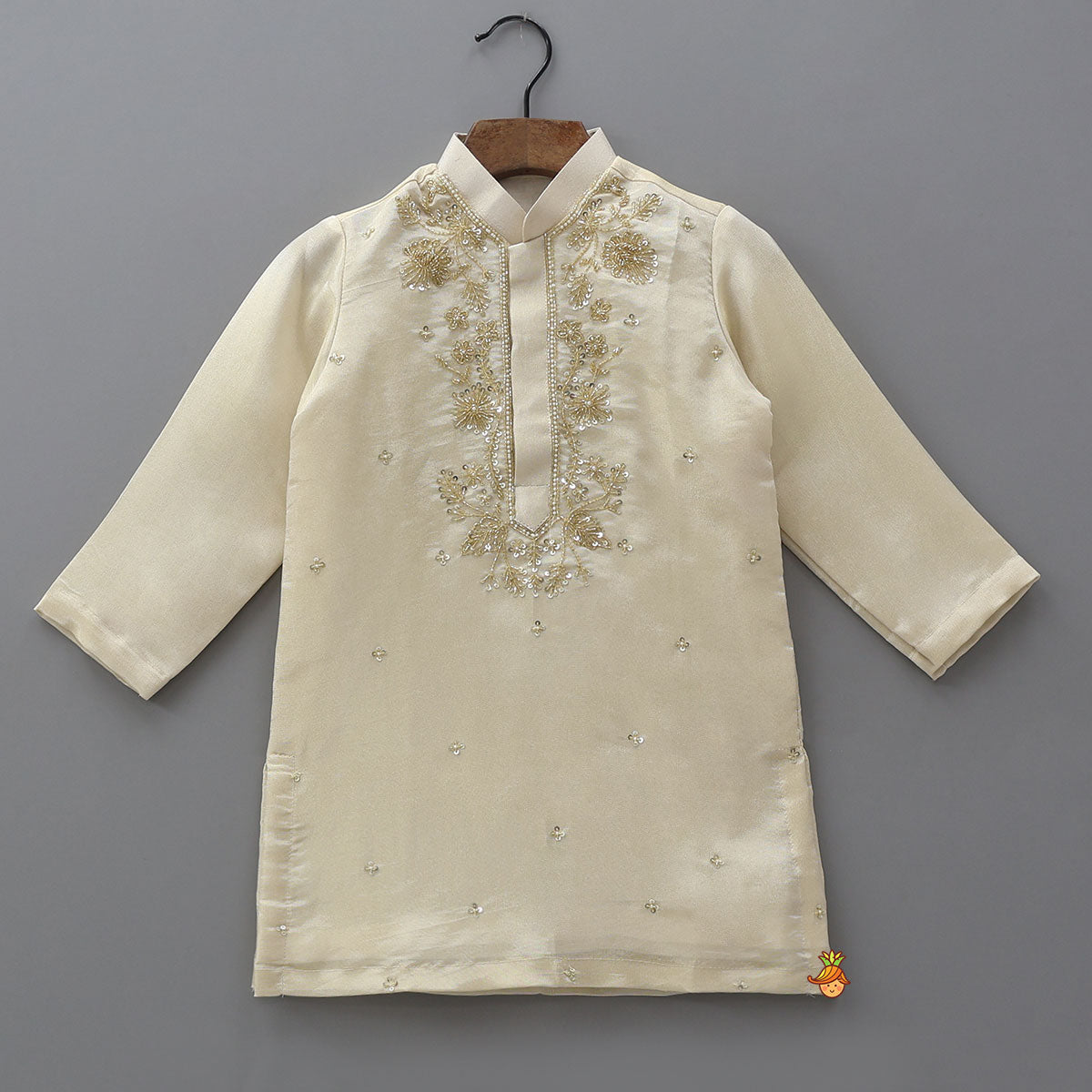 Pre Order: Embroidered Front Placket Shimmery Kurta With Churidar