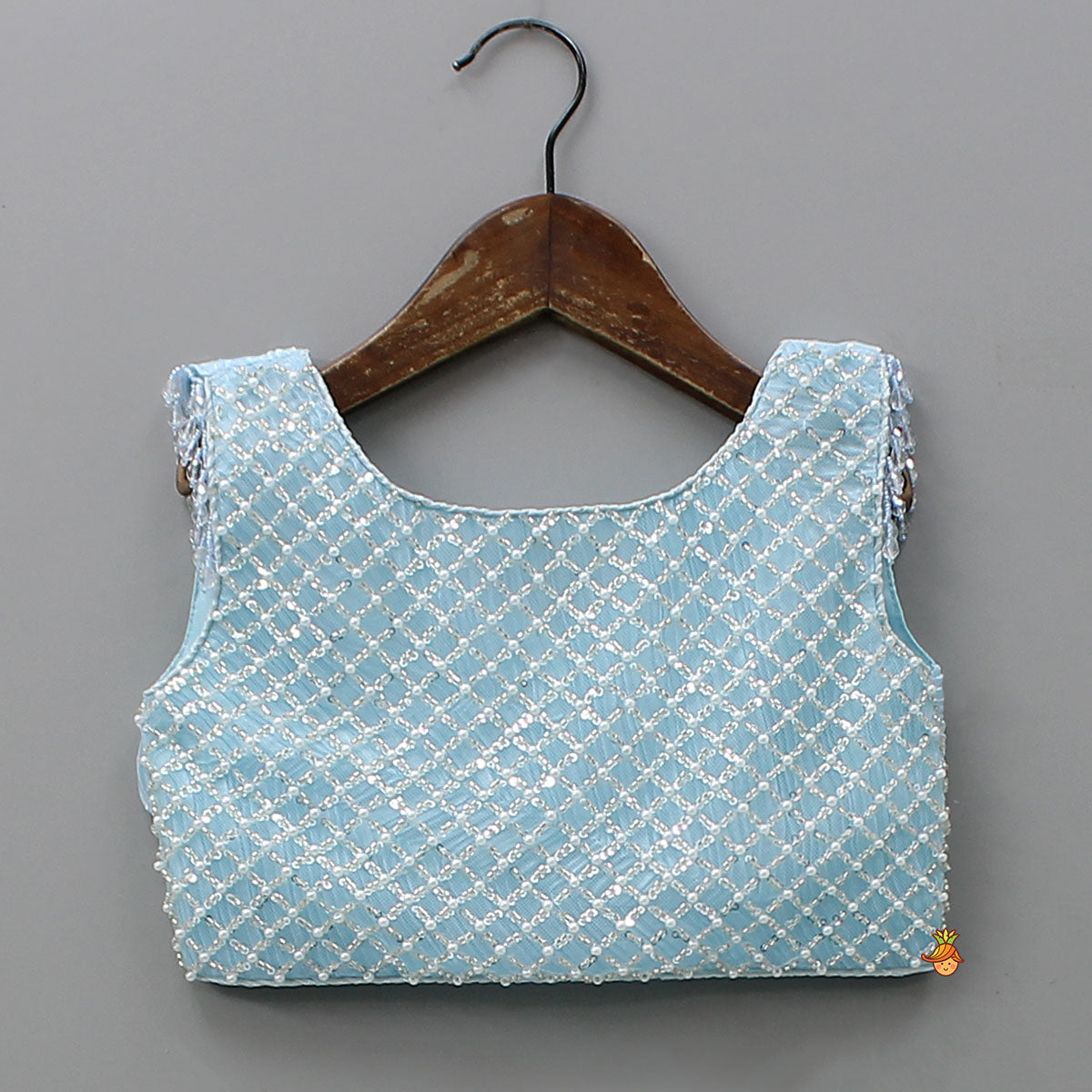 Pre Order: Checks Embroidered Top And Lehenga With Detachable Balloon Sleeves