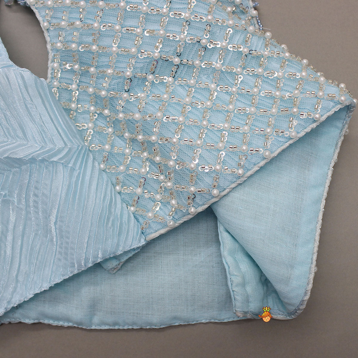 Pre Order: Checks Embroidered Top And Lehenga With Detachable Balloon Sleeves