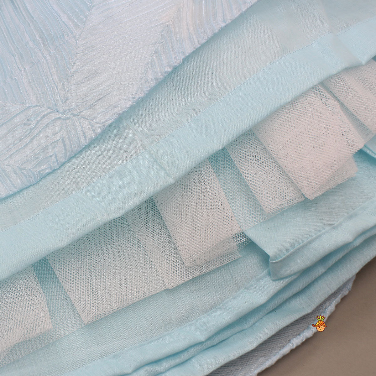 Pre Order: Checks Embroidered Top And Lehenga With Detachable Balloon Sleeves