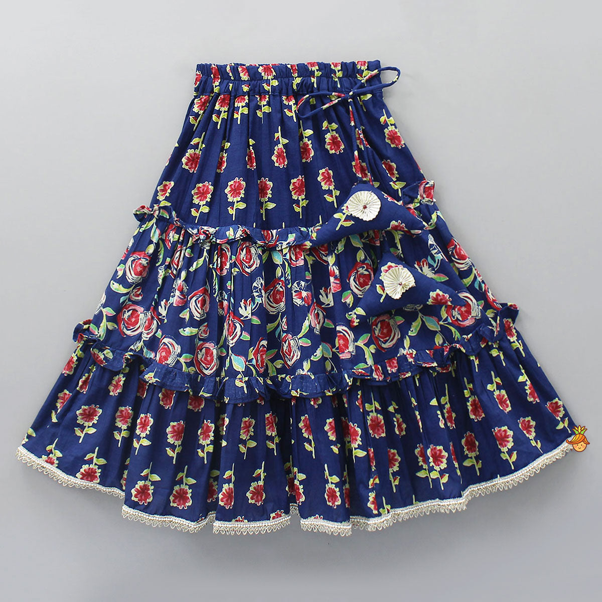 Front-Open Floral Printed Top And Lehenga With Matching Dupatta