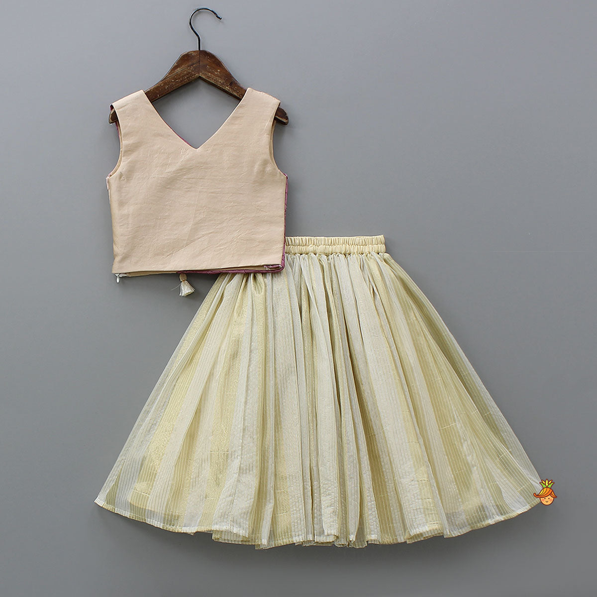 Fringe Embellished Dual-Tone Top And Lehenga