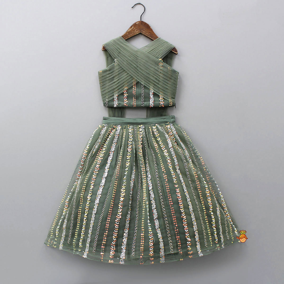 Pre Order: Gorgeous Pleated-Yoke Top And Embroidered Lehenga