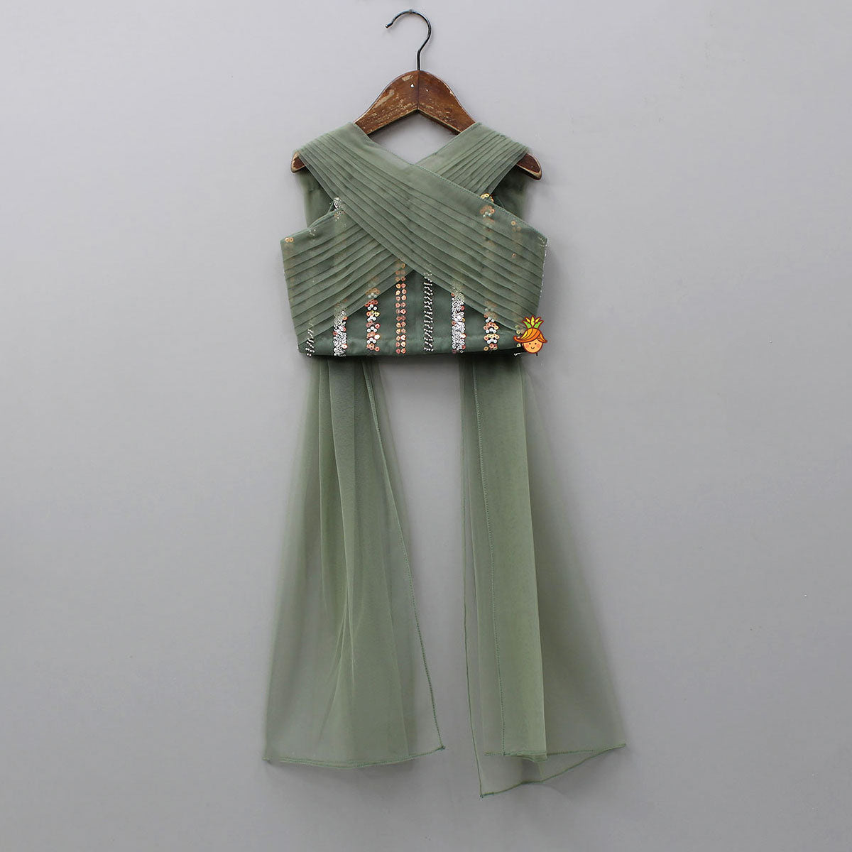 Pre Order: Gorgeous Pleated-Yoke Top And Embroidered Lehenga