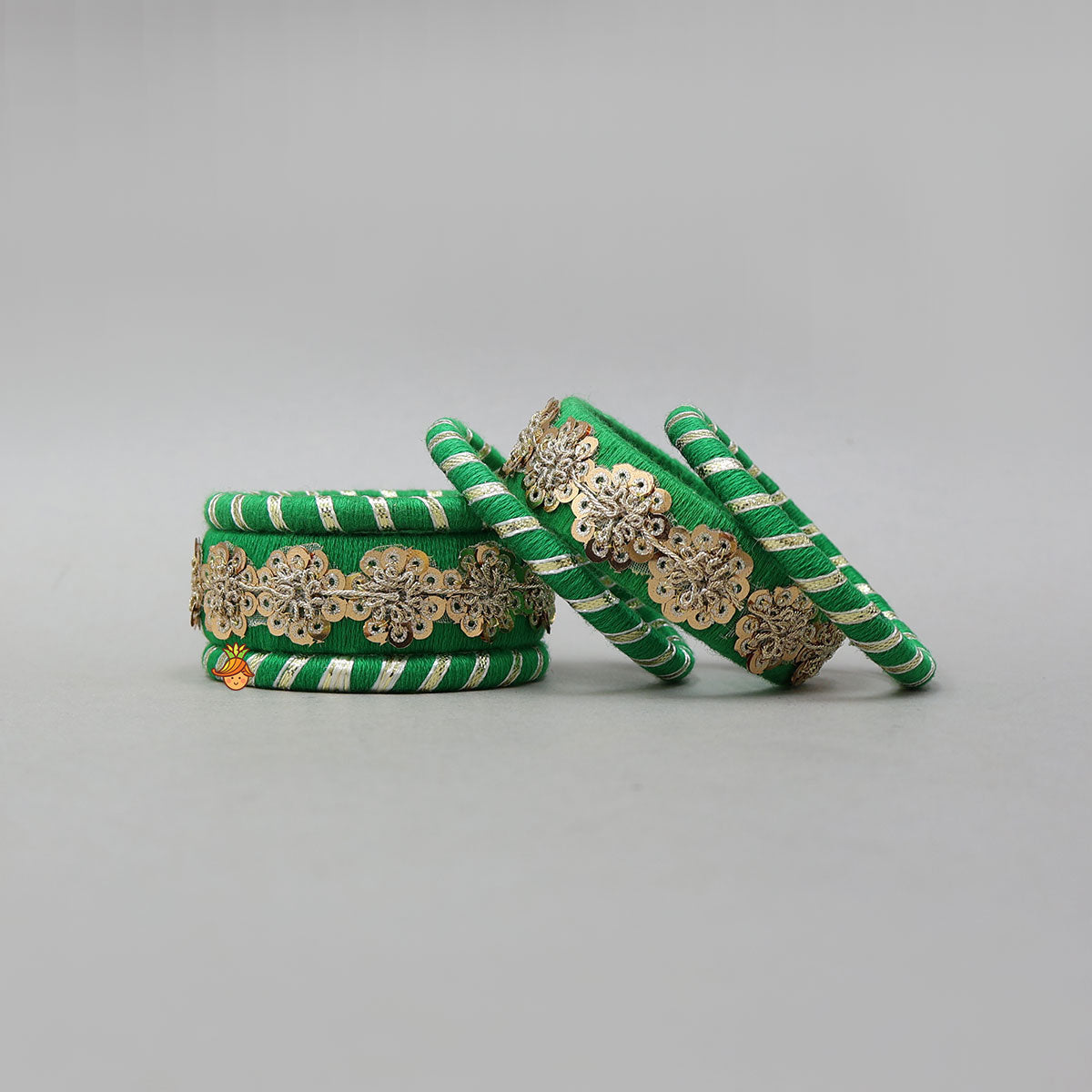 Floral Sequins-Detailed Thread Bangles