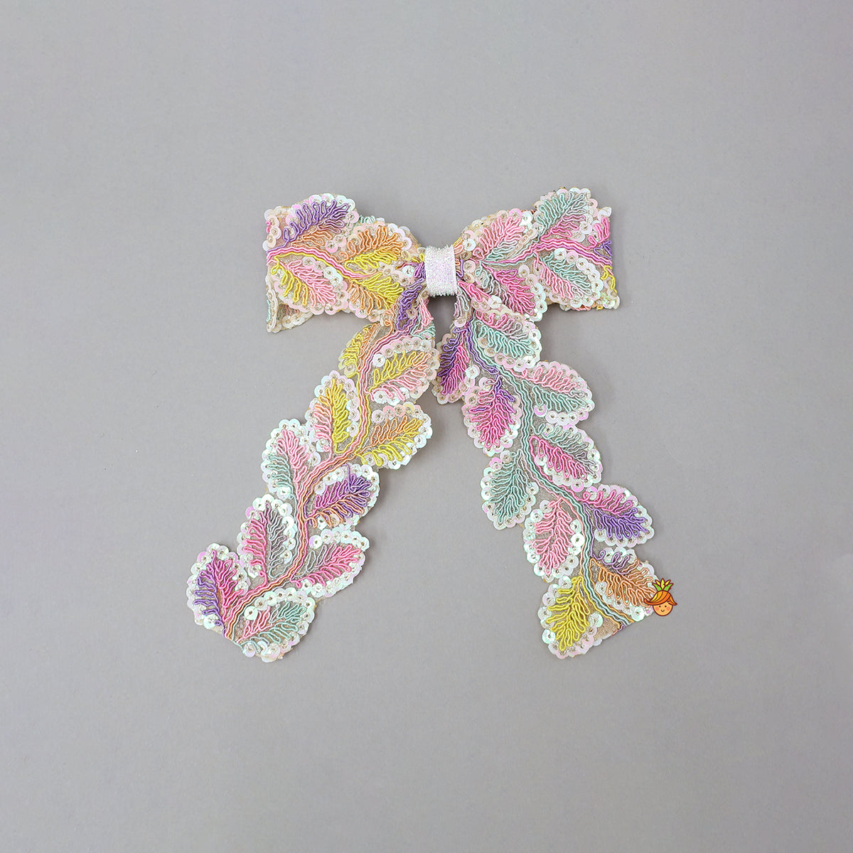 Leaf-Designed Embroidered Bow Hair Clip