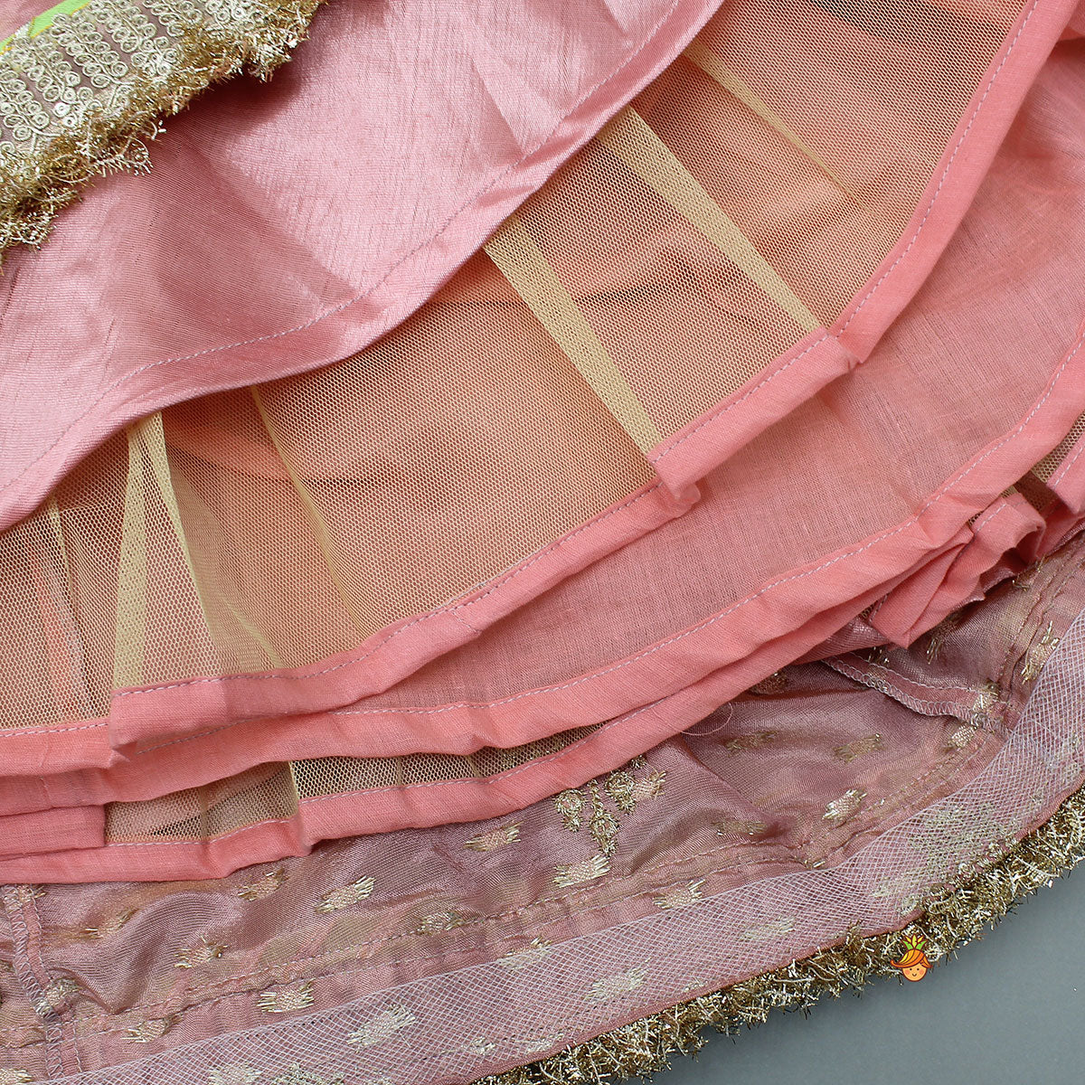 Pre Order: Stunning Booti Work Top With Lehenga And Contrasting Net Dupatta