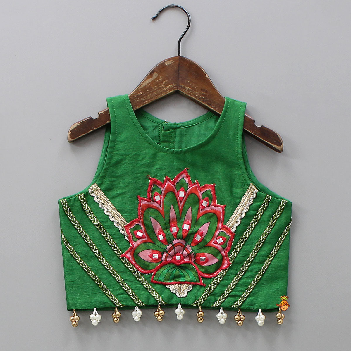 Pre Order: Elegant Lace Detailed Top And Printed Lehenga