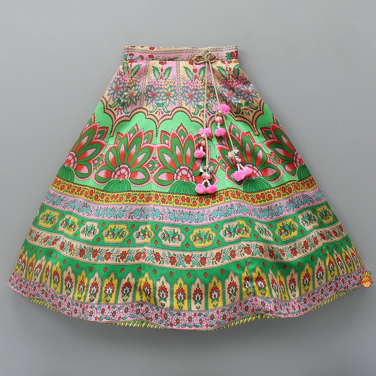 Pre Order: Elegant Lace Detailed Top And Printed Lehenga