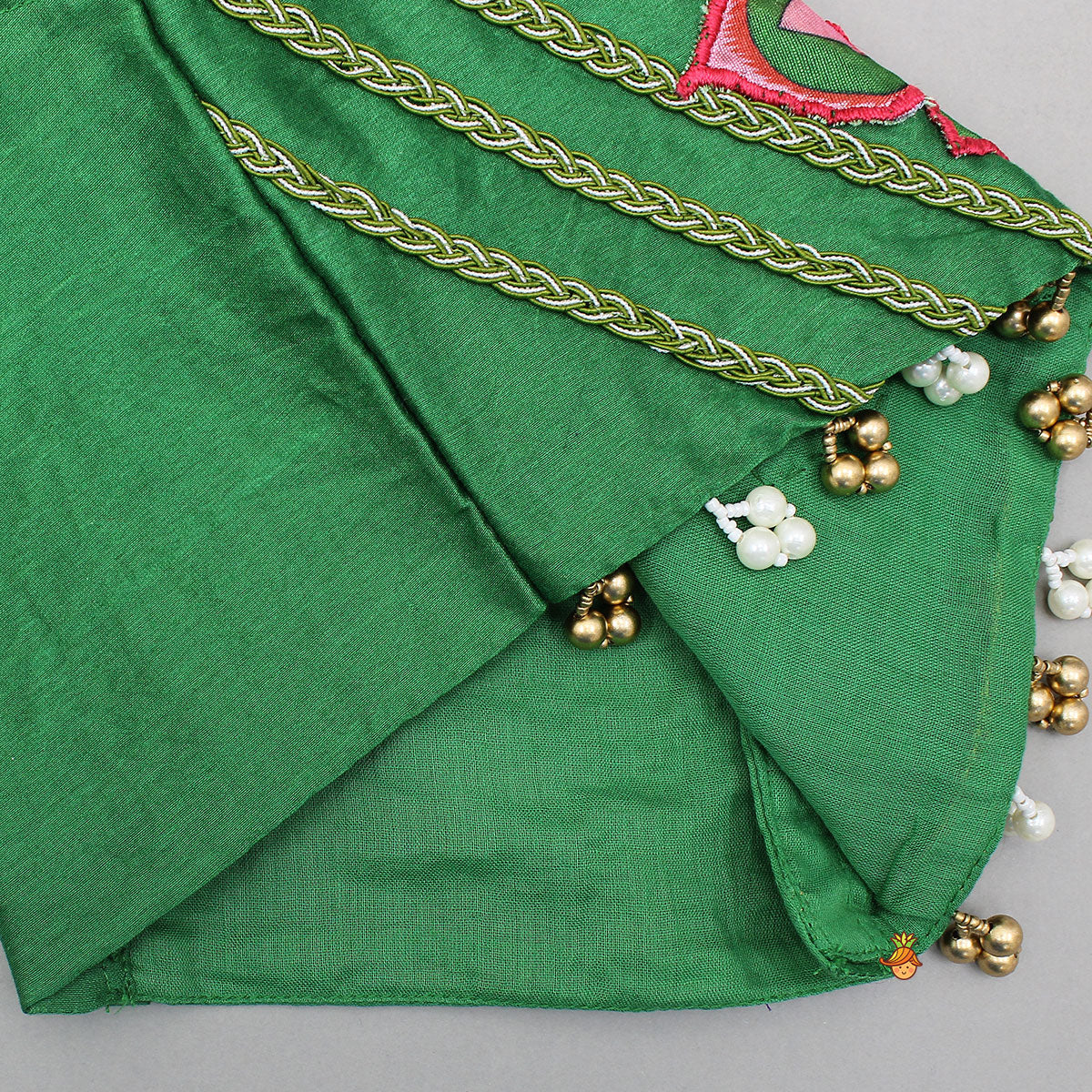 Pre Order: Elegant Lace Detailed Top And Printed Lehenga