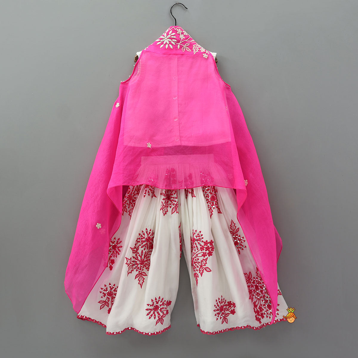 Pre Order: Pleated-Neckline Cape Top And Mirror-Work Palazzo