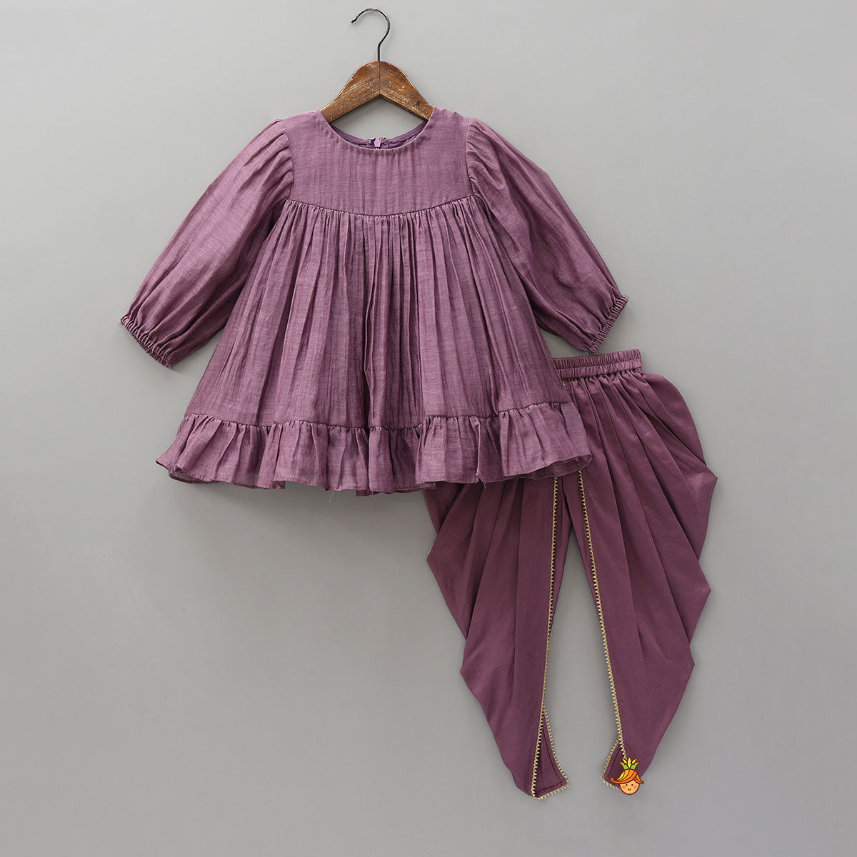 Pre Order: Elegant Ruffled Kurti With Pleated Dhoti