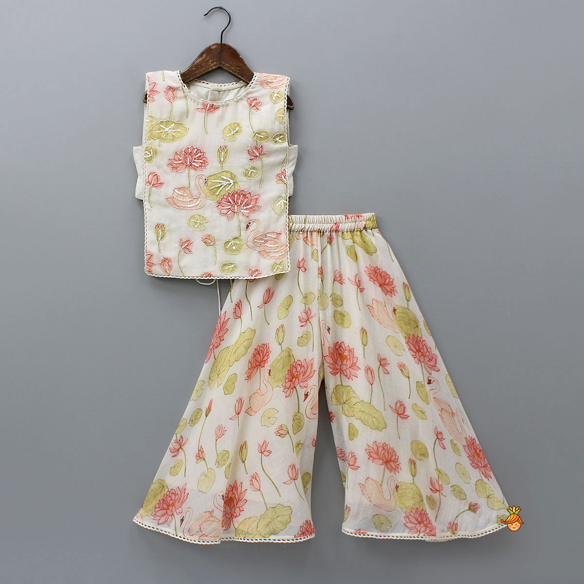 Pre Order: Swarn Motif Embroidered Asymmetric Top And Palazzo