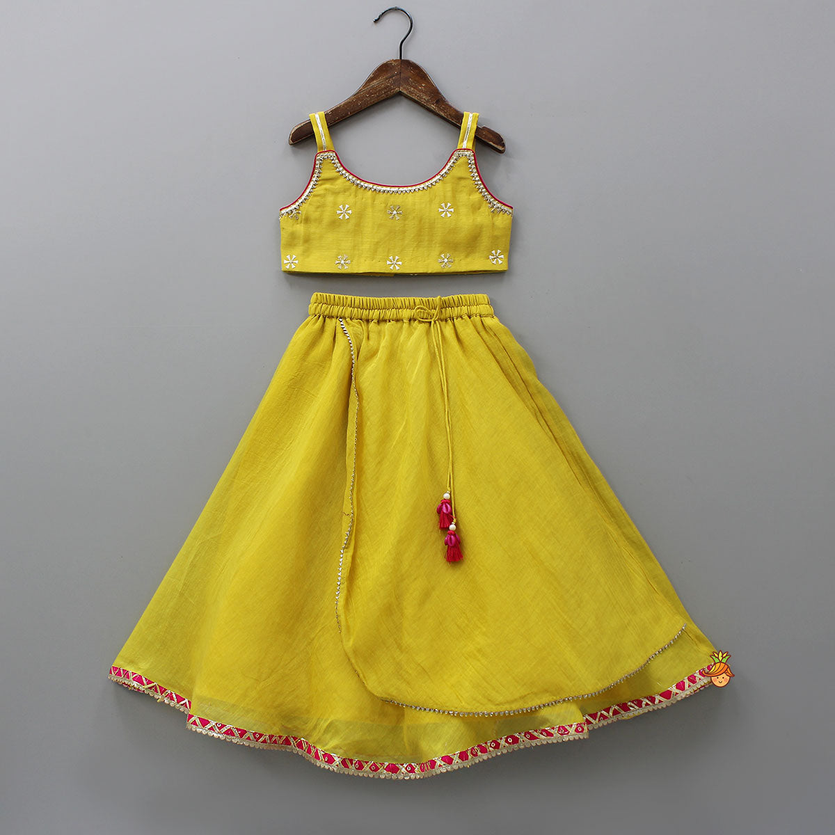 Pre Order: Strappy Crop Top And Flap Lehenga