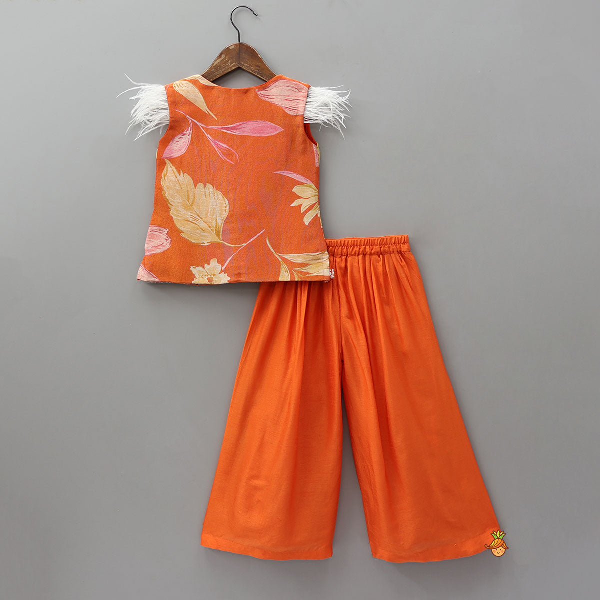 Pre Order: Strappy Top With Printed Shimmery Jacket And Palazzo