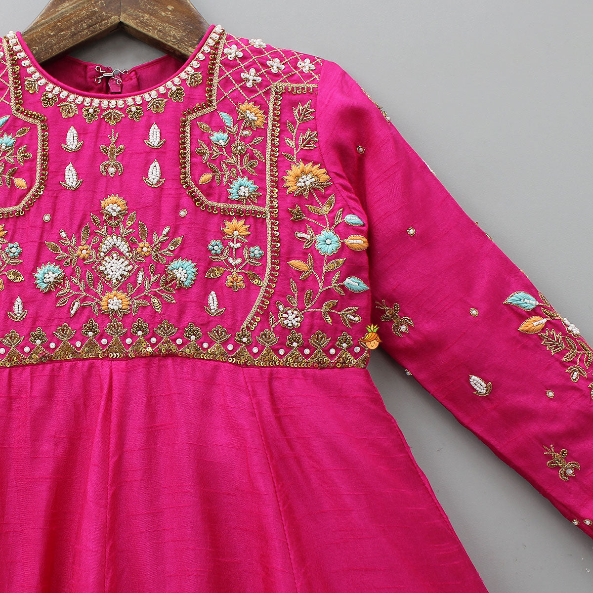 Thread Floral Embroidered Anarkali With Contrasting Dupatta
