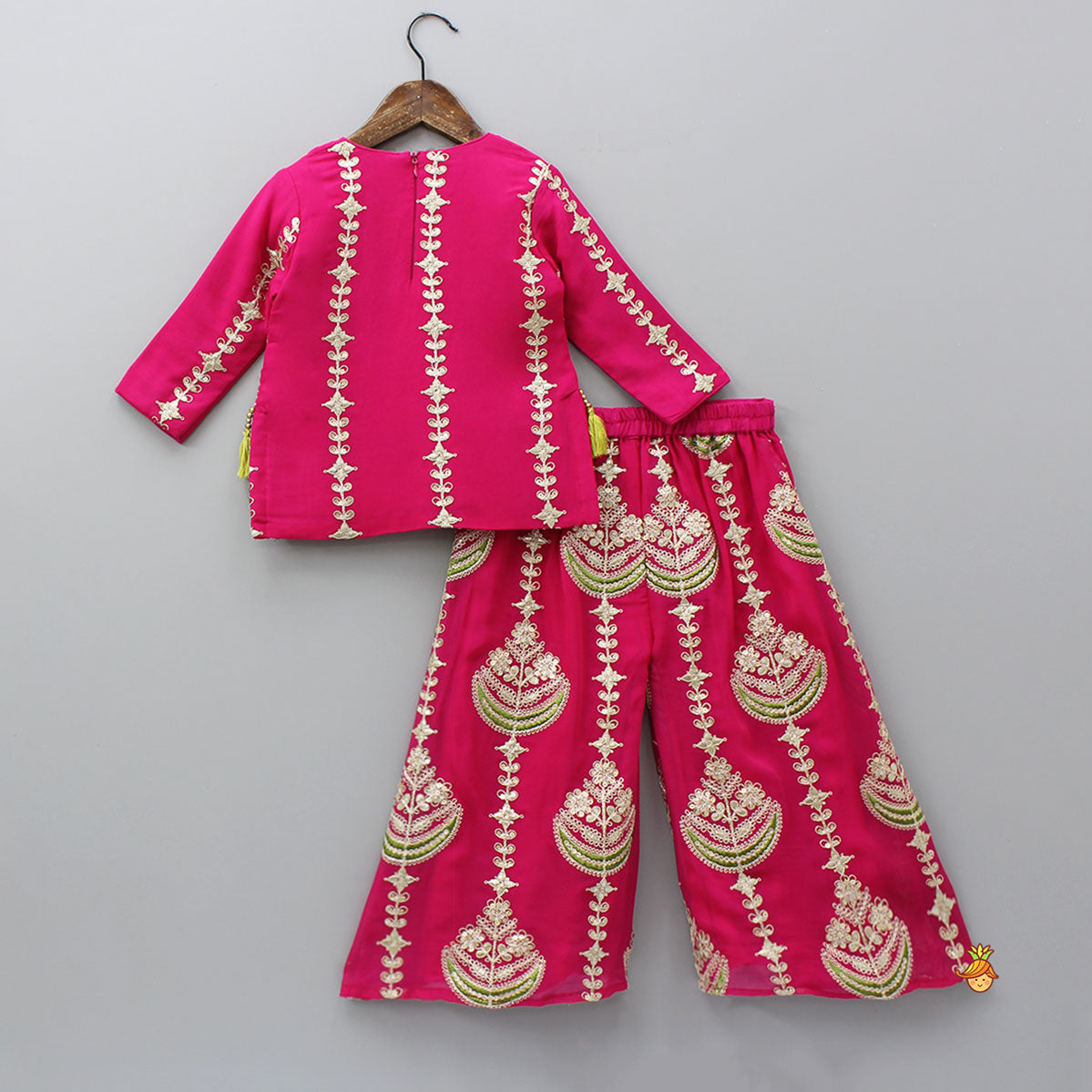 Charming Top And Heavily Embroidered Palazzo With Organza Dupatta