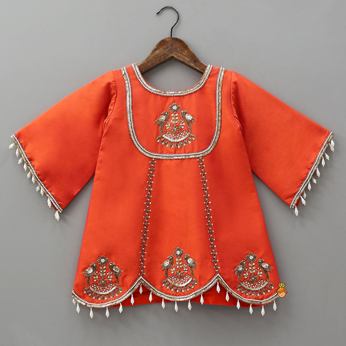 Scalloped Hem Kurti And Palazzo With Matching Dupatta