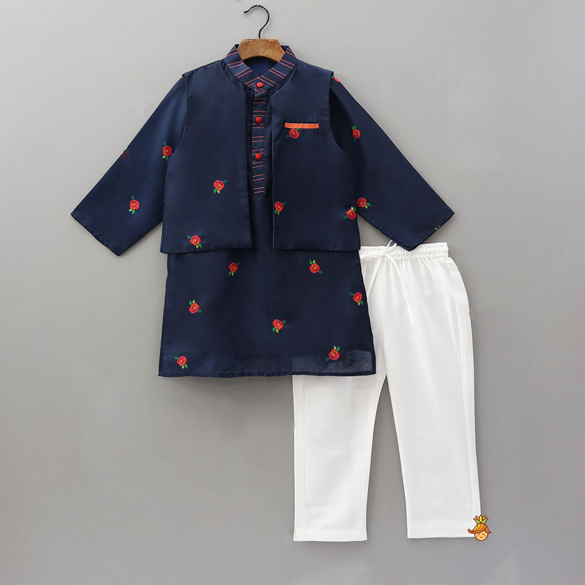 Pre Order: Tiny Floral Printed Kurta With Jacket And Pyjama