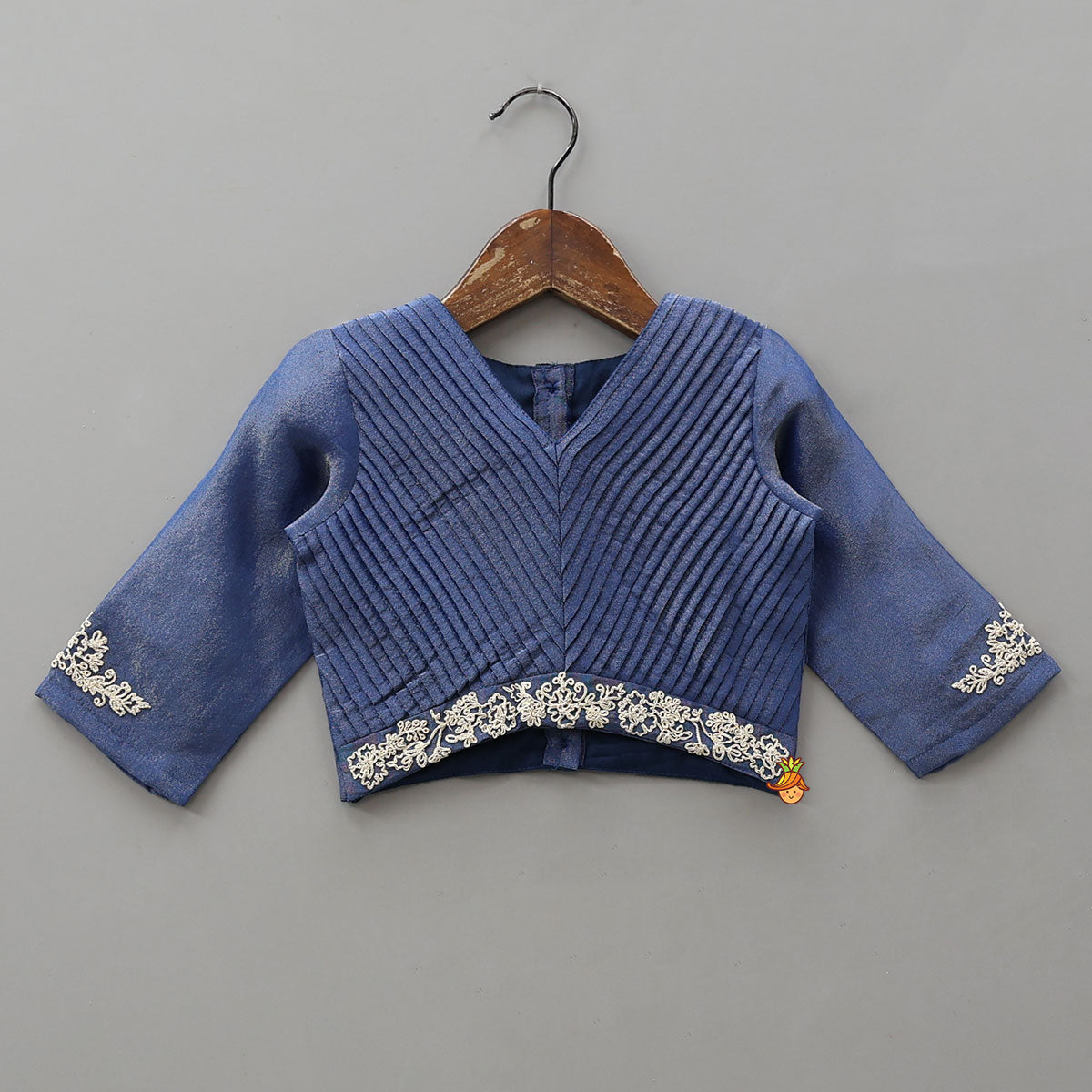 Pre Order: Shimmery Pleated Top And Lehenga With Matching Dupatta