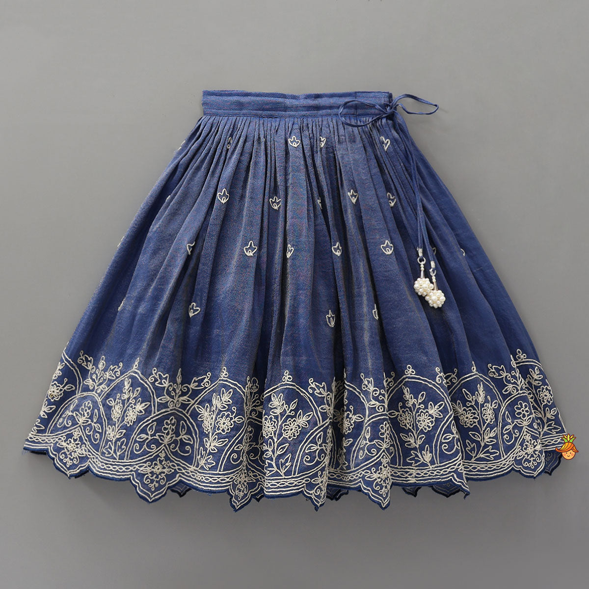 Pre Order: Shimmery Pleated Top And Lehenga With Matching Dupatta