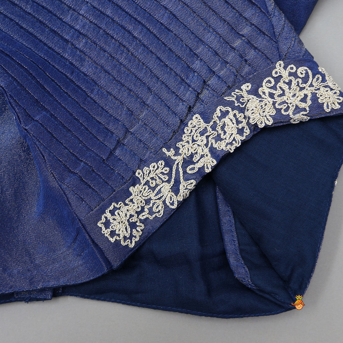 Pre Order: Shimmery Pleated Top And Lehenga With Matching Dupatta