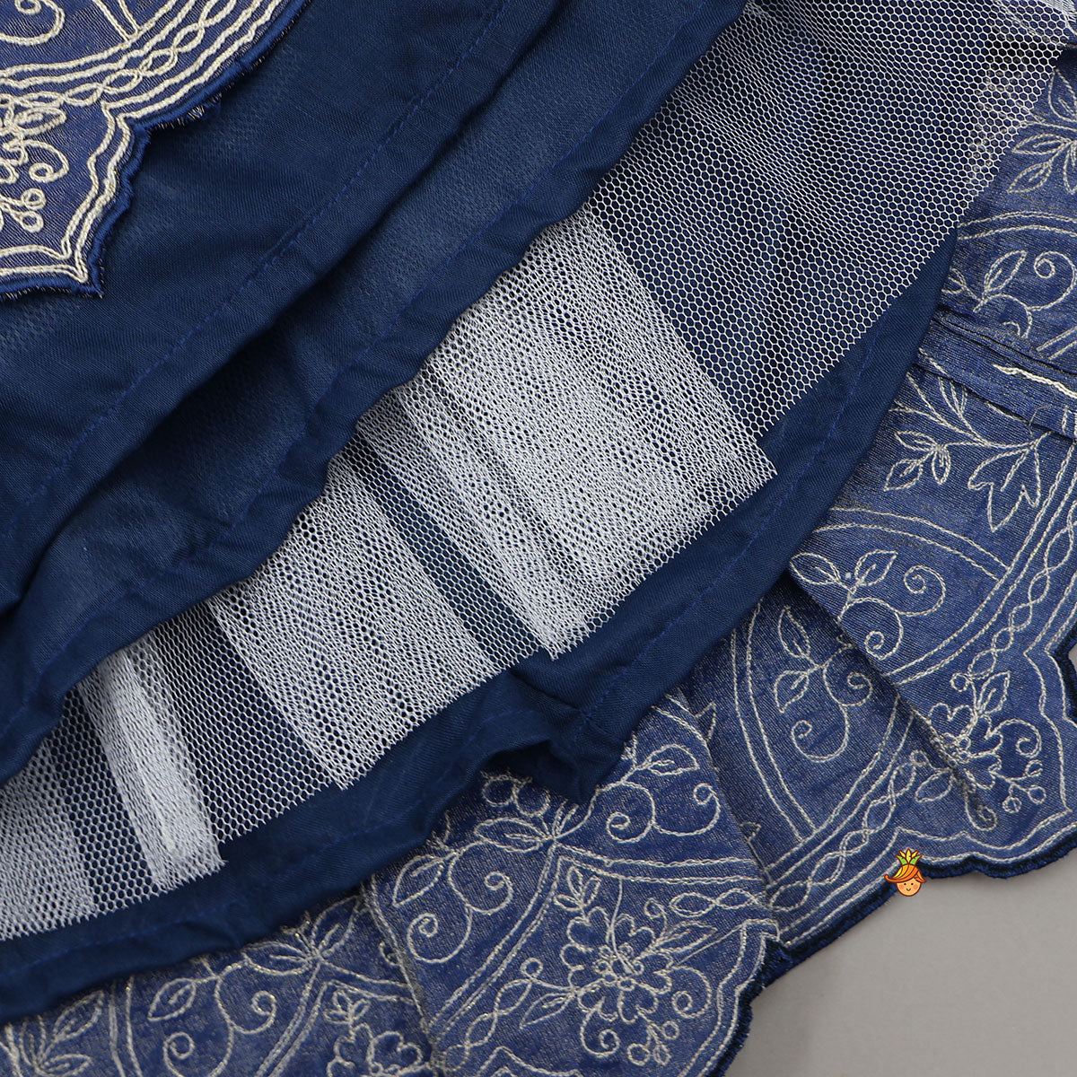 Pre Order: Shimmery Pleated Top And Lehenga With Matching Dupatta