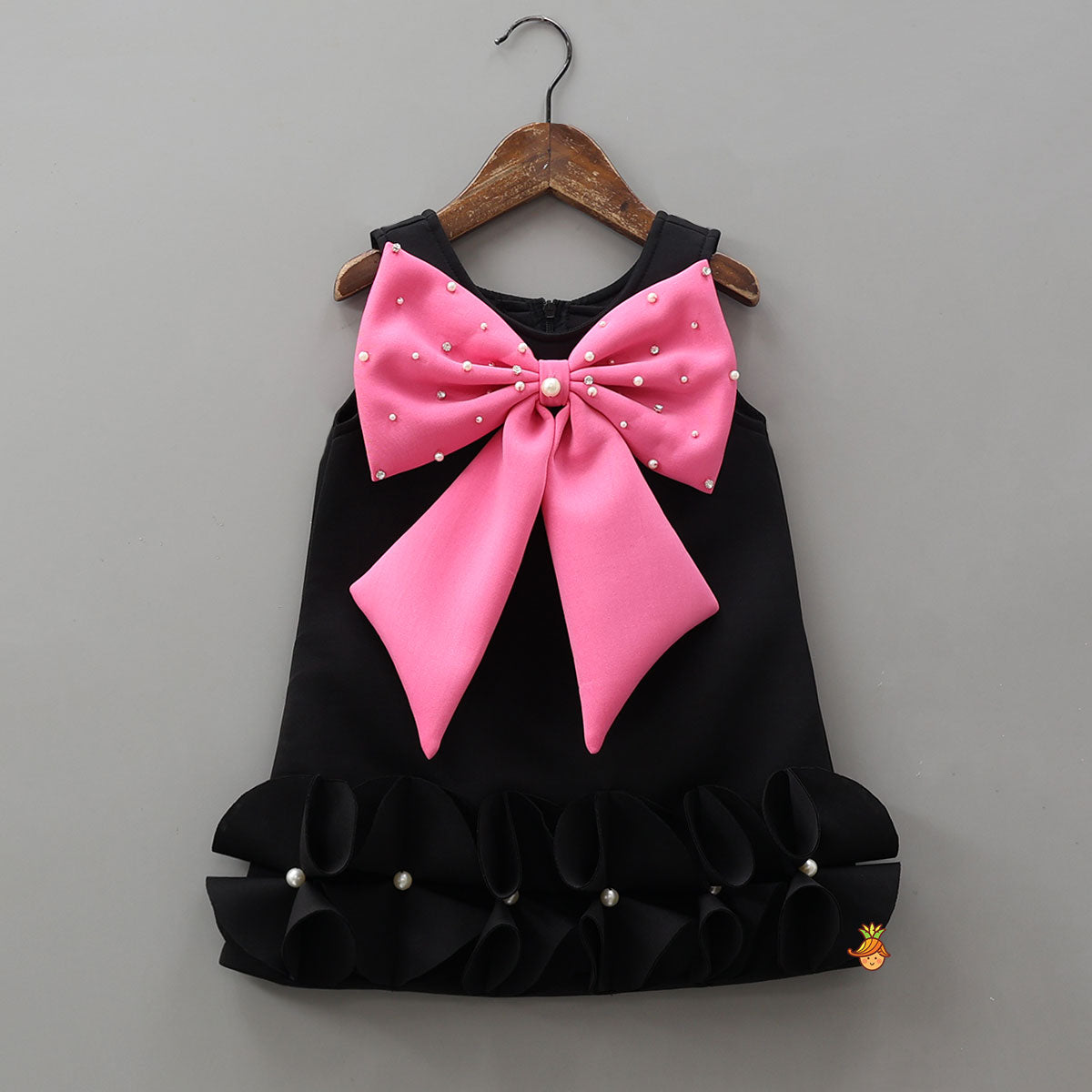 Ruffle Hem Dress With Bow Adornment