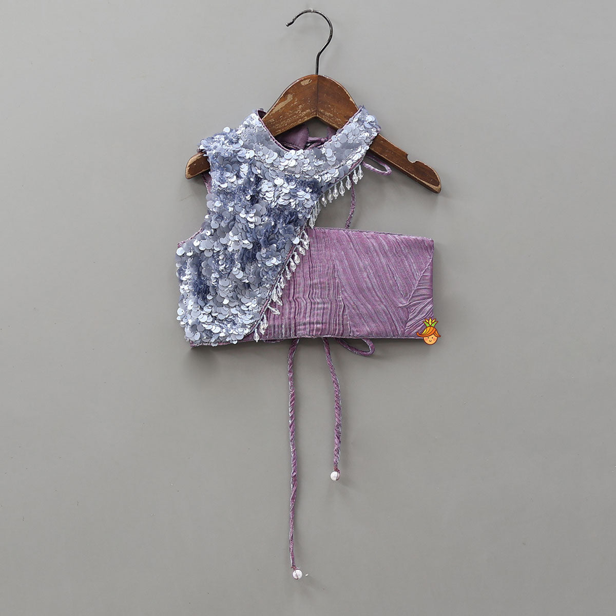 Pre Order: Beautiful Sequin One Shoulder Top With Crushed Layered Sheen Lehenga