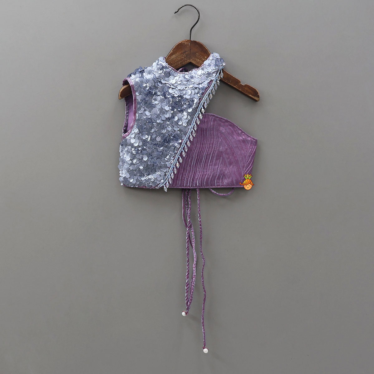 Pre Order: Beautiful Sequin One Shoulder Top With Crushed Layered Sheen Lehenga