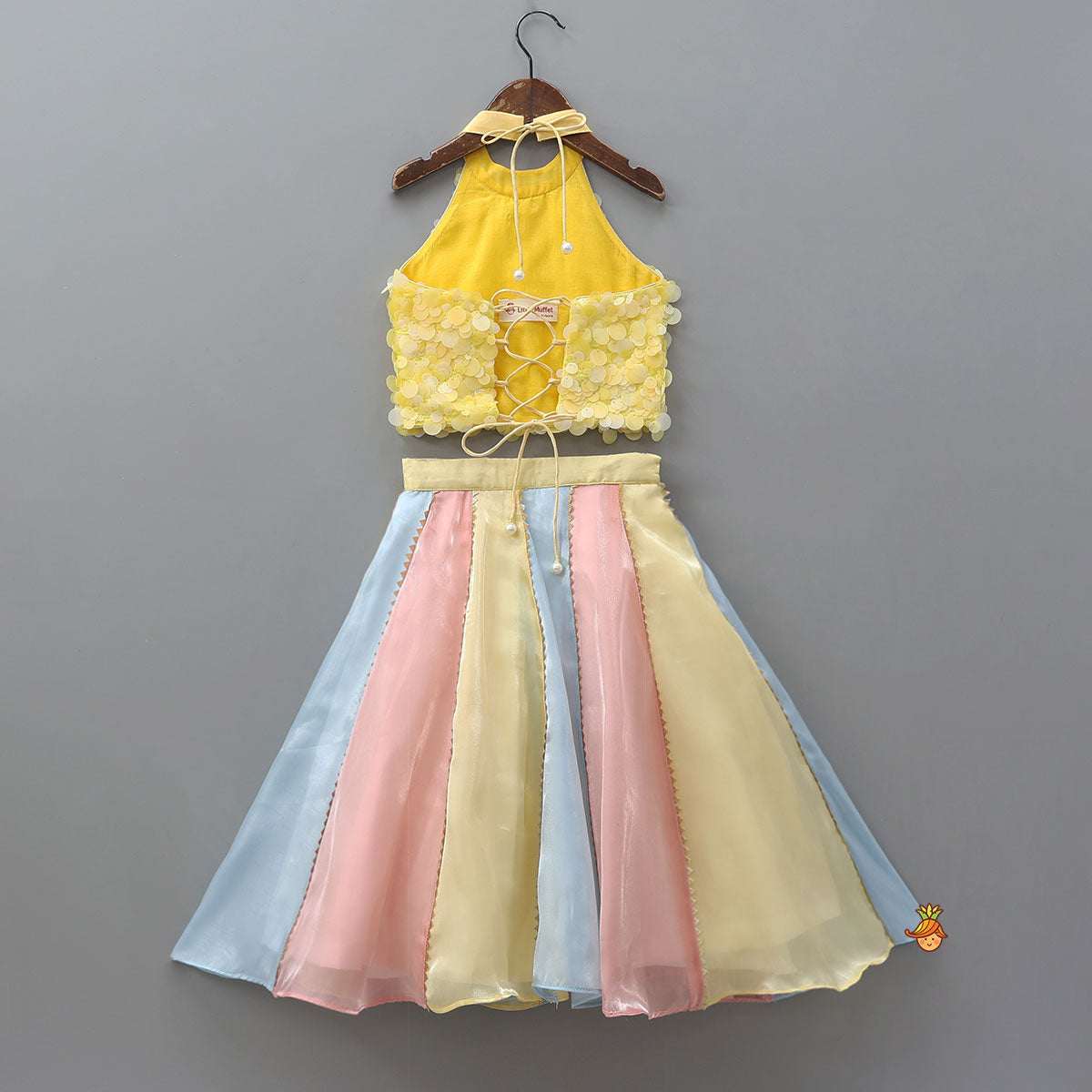 Pre Order: Adorable Sequined Halter Neck Top And Multicolour Shiny Lehenga