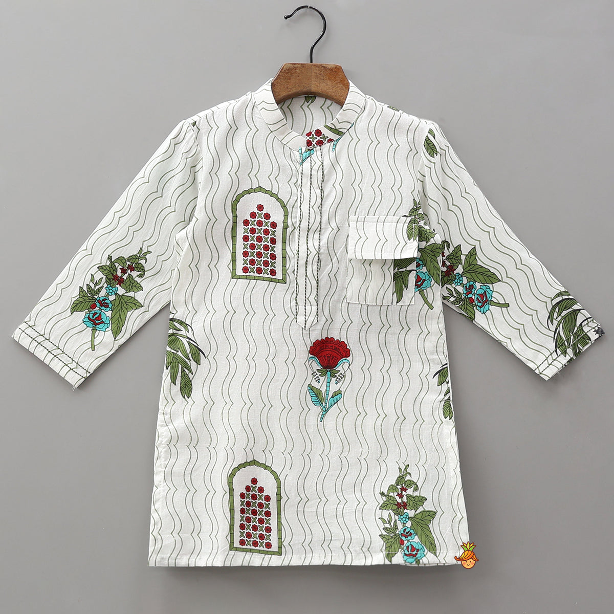 Pre Order: Floral Printed Cotton Kurta With Pyjama