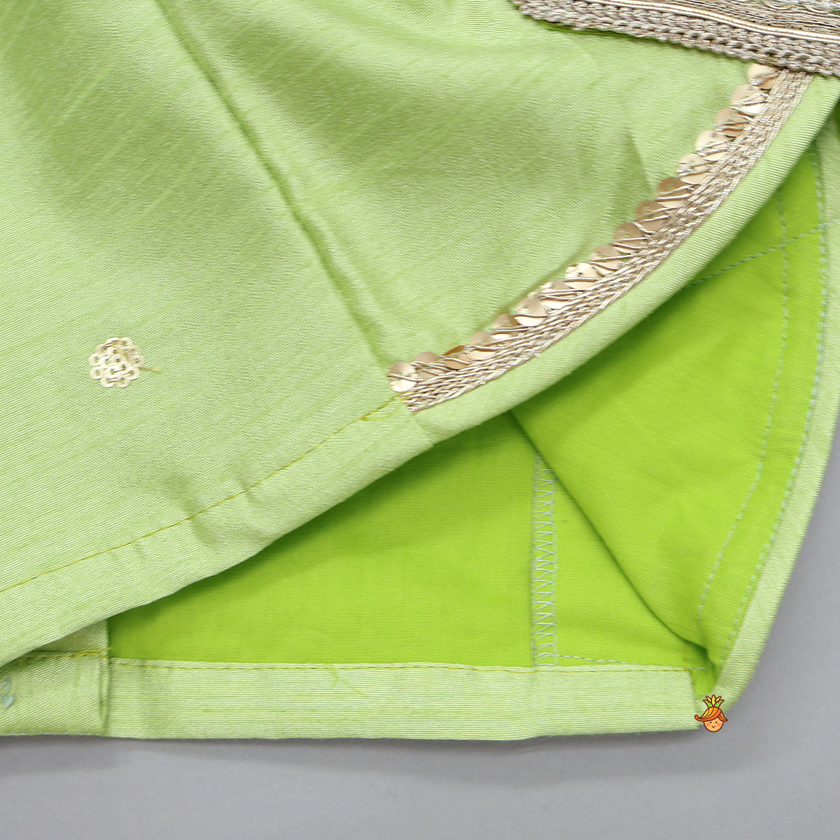 Pre Order: Contrast Yoke Top With Lehenga And Net Dupatta