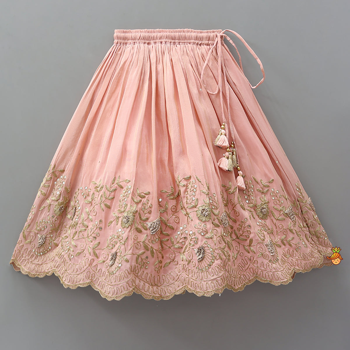 Pre Order: Shimmery Embroidered Ruffled Top With Lehenga