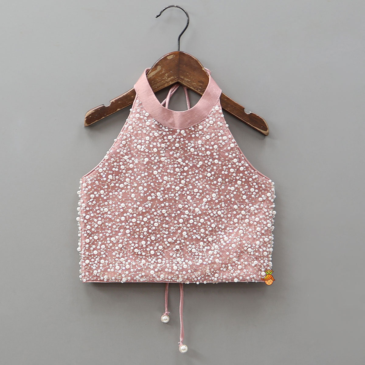 Pre Order: Gorgeous Criss-Cross Back Knot Top And Crushed Lehenga With Matching Hair Tie