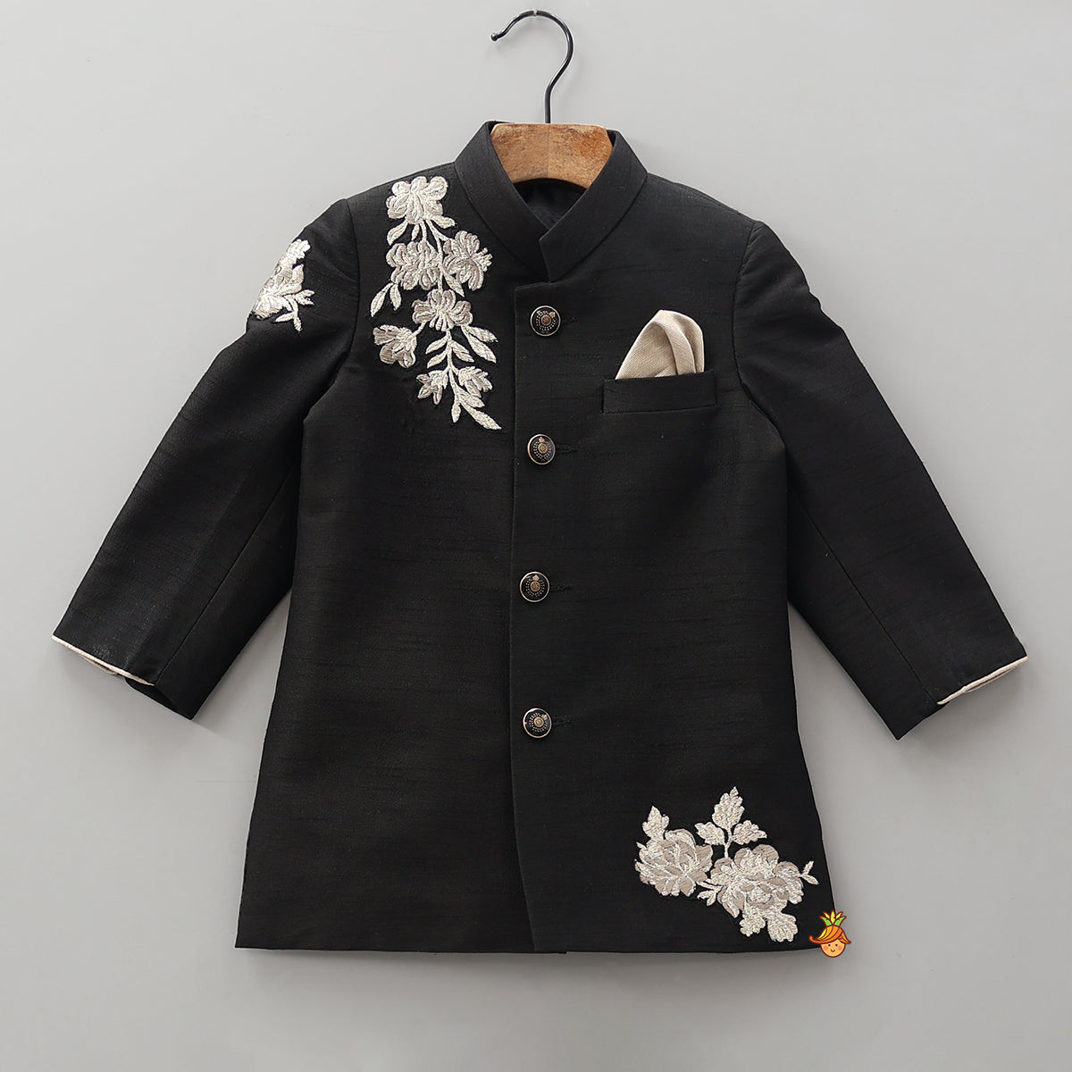 Pre Order: Pocket Square Detail Sherwani With Pyjama