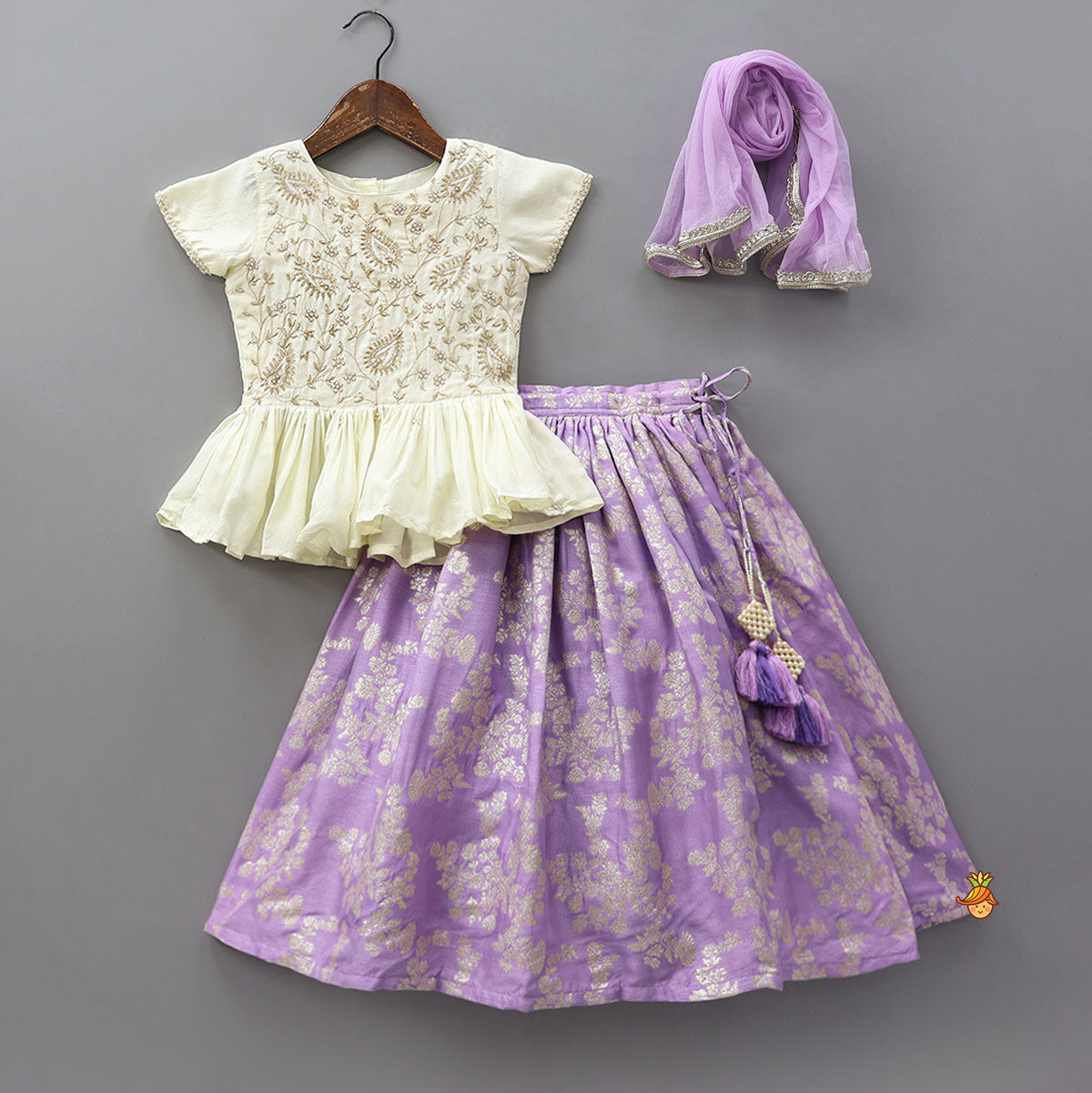 Pre Order: Front-Slit Top And Lehenga With Matching Dupatta