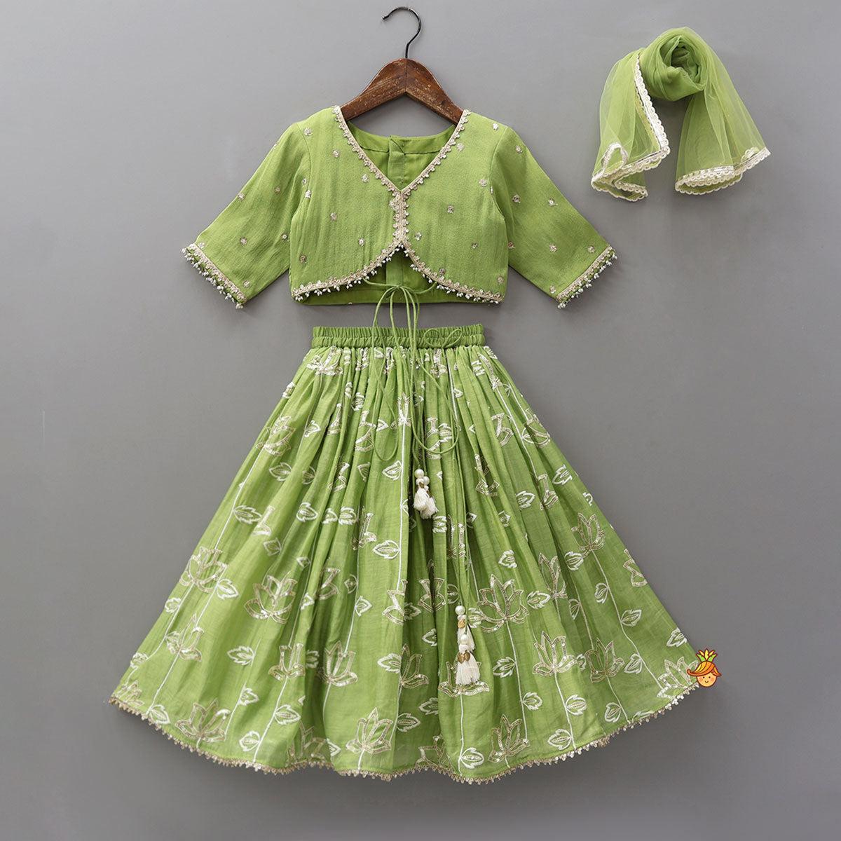 Pre Order: Stylish Top With Sequined Lehenga And Matching Dupatta