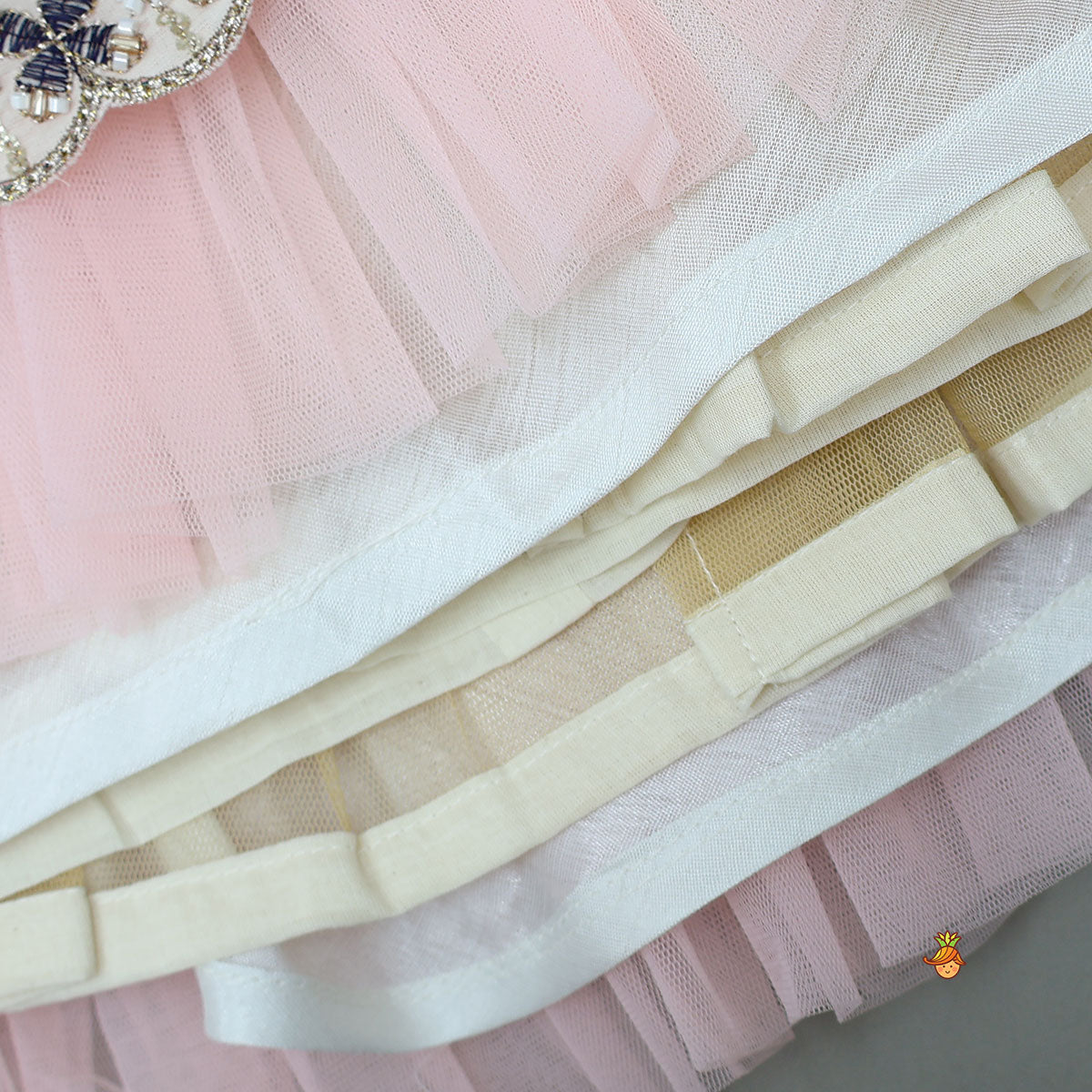 Pre Order: Peter Pan Collar Top And Embroidered Lehenga With Net Dupatta