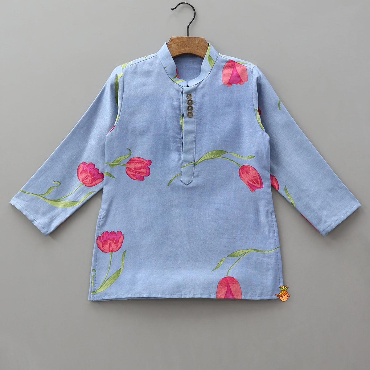 Pre Order: Mandarin-Collar Kurta With Printed Jacket And Pyjama