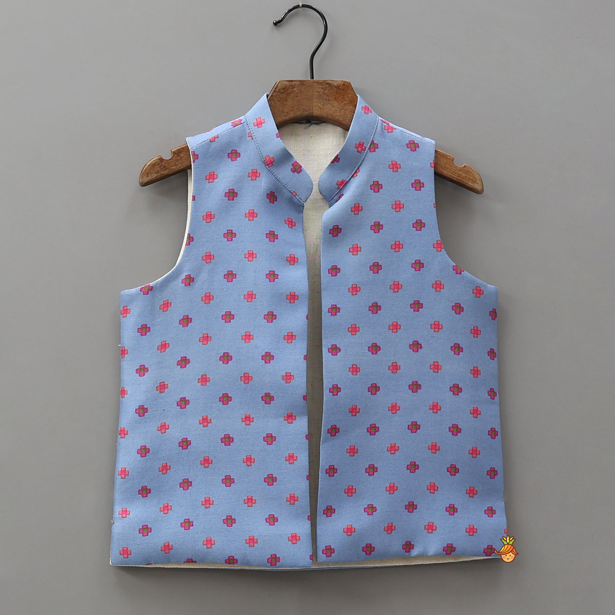 Pre Order: Mandarin-Collar Kurta With Printed Jacket And Pyjama