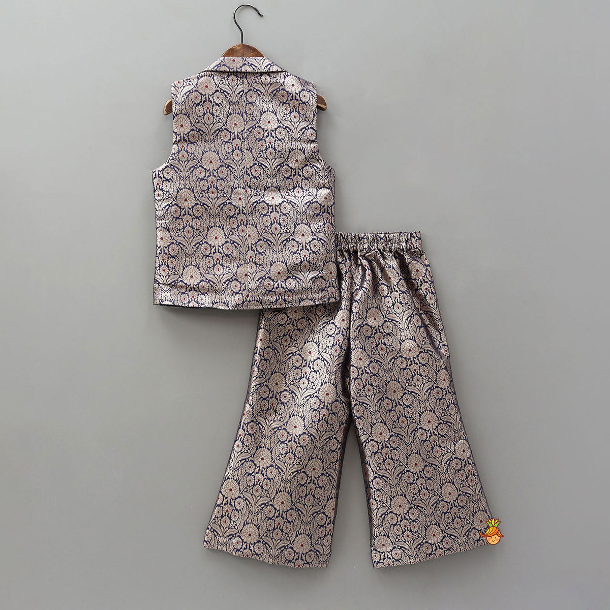 Pre Order: Charming Brocade Notch Collar Top And Pant