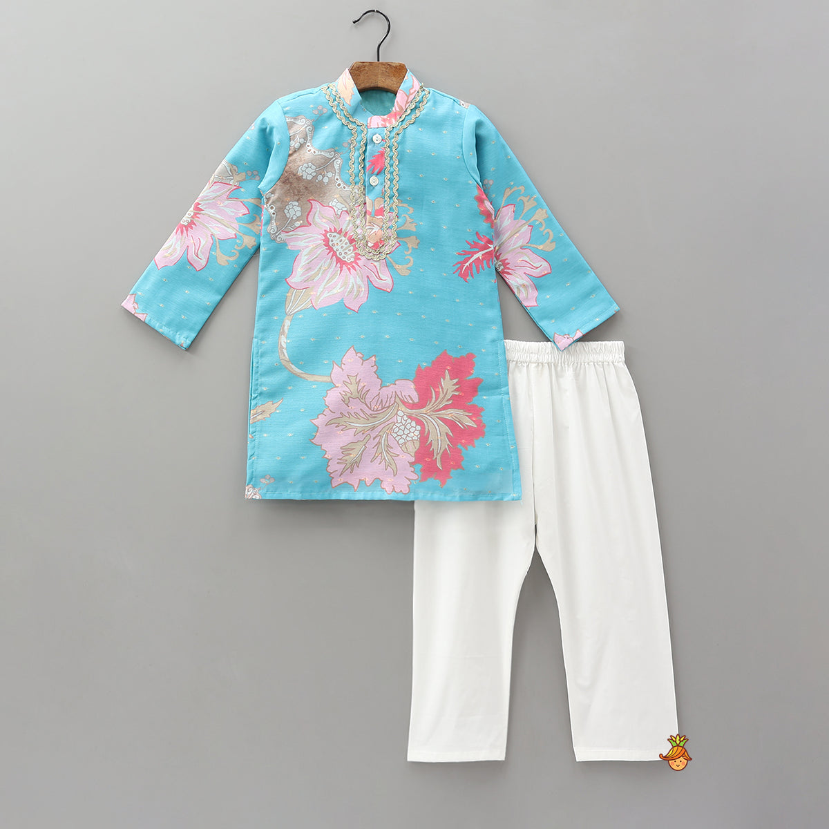 Floral Printed Booti Work Kurta With Pyjama