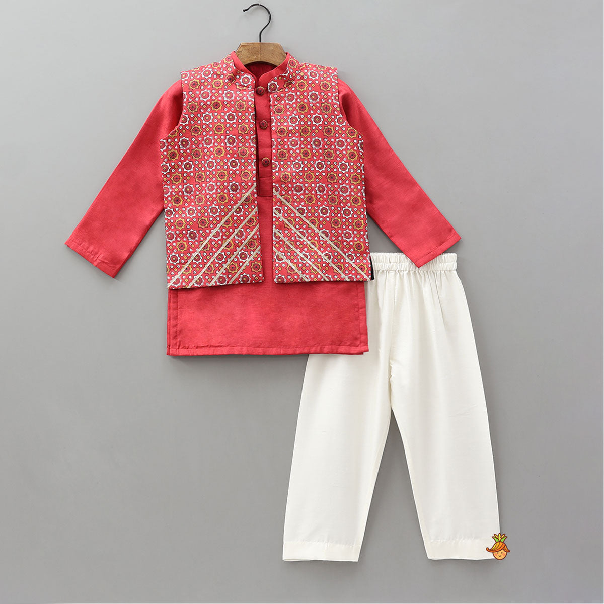 Pre Order: Kurta With Beautiful Printed Jacket And Pyjama