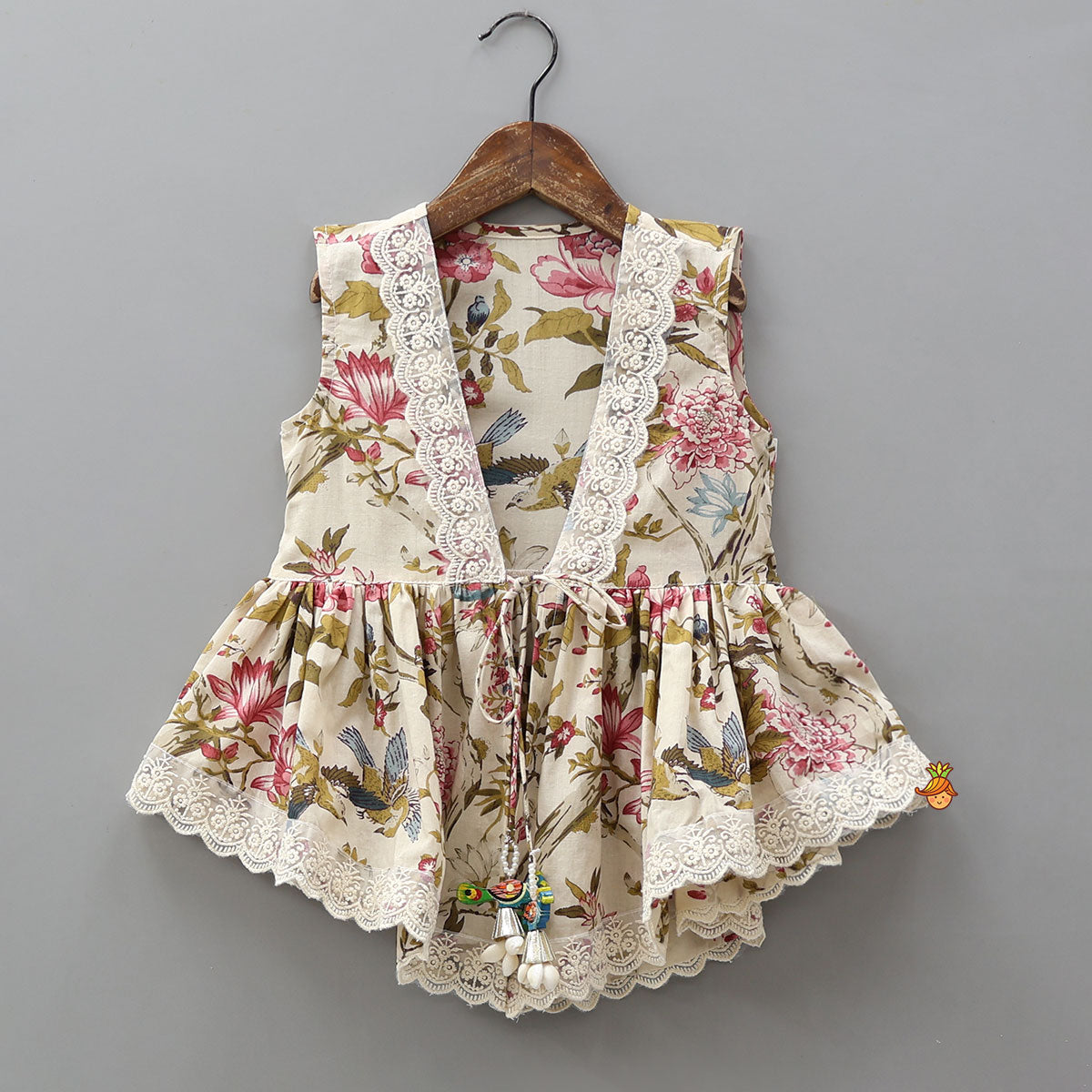 Pre Order: Strappy Adorable Top With Floral Printed Jacket And Sharara