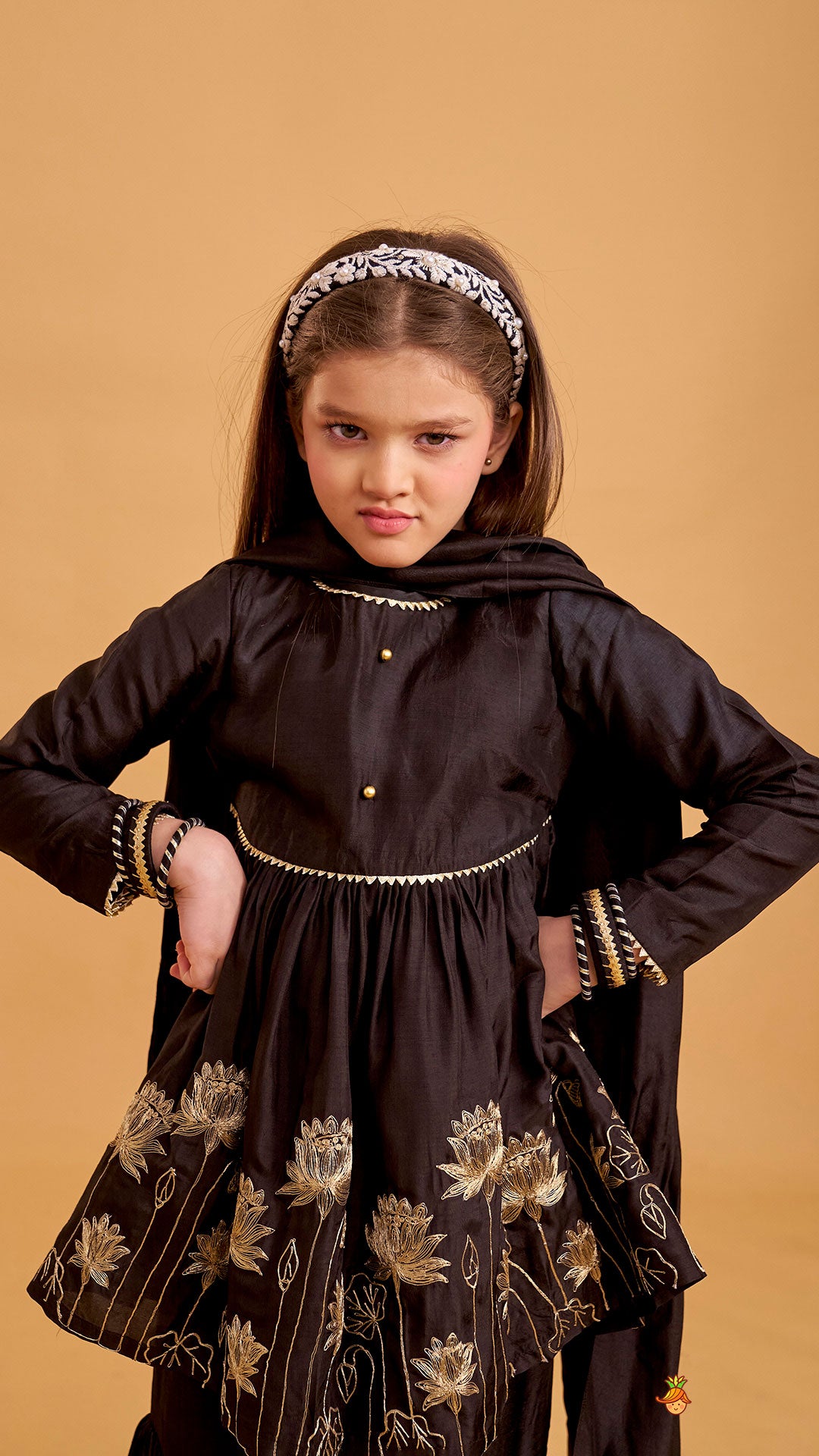 Pre Order: Floral Embroidered Kurti And Sharara With Matching Dupatta